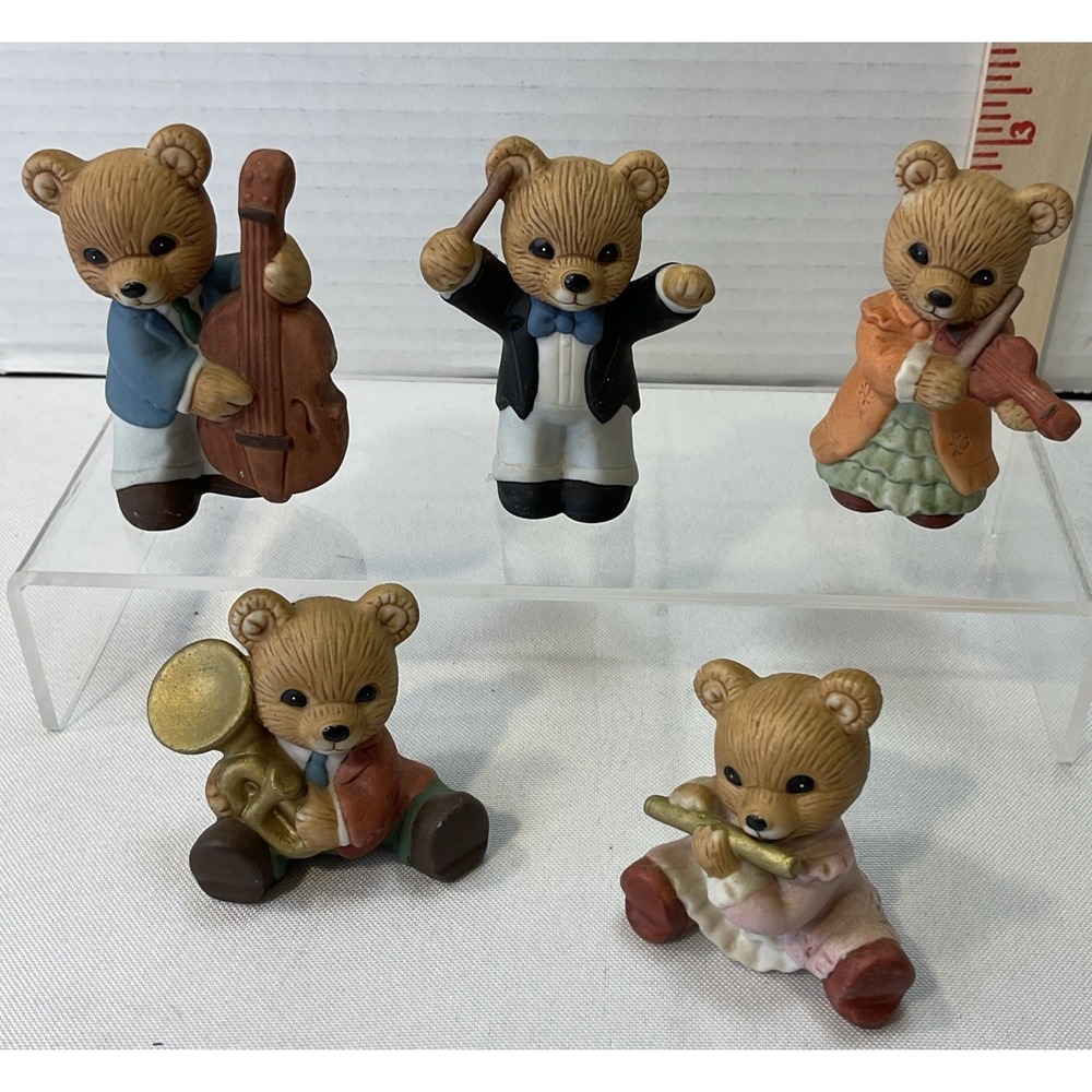 HOMCO #1422 TEDDY BEAR musical‎ orchestra Ceramic Figurine Set Of 5